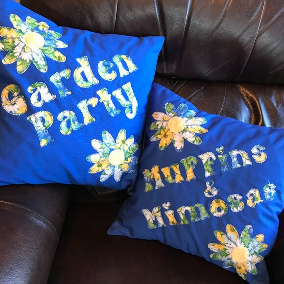 Handmade Cottagecore Pillow Cover: Whimsical Spring Summer Garden Party 16 x 16 - Picture 5 of 7